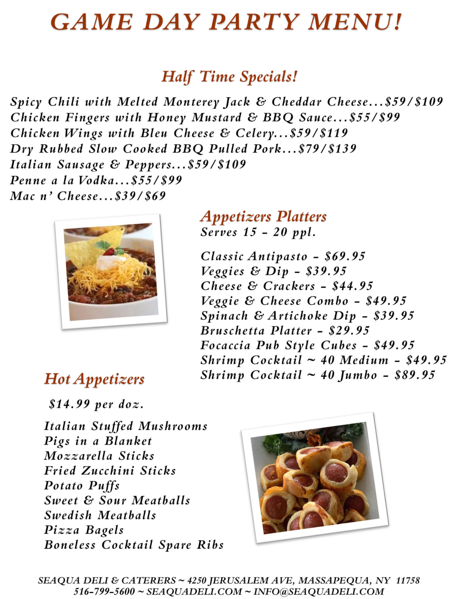 Specialty Menu Seaqua Deli