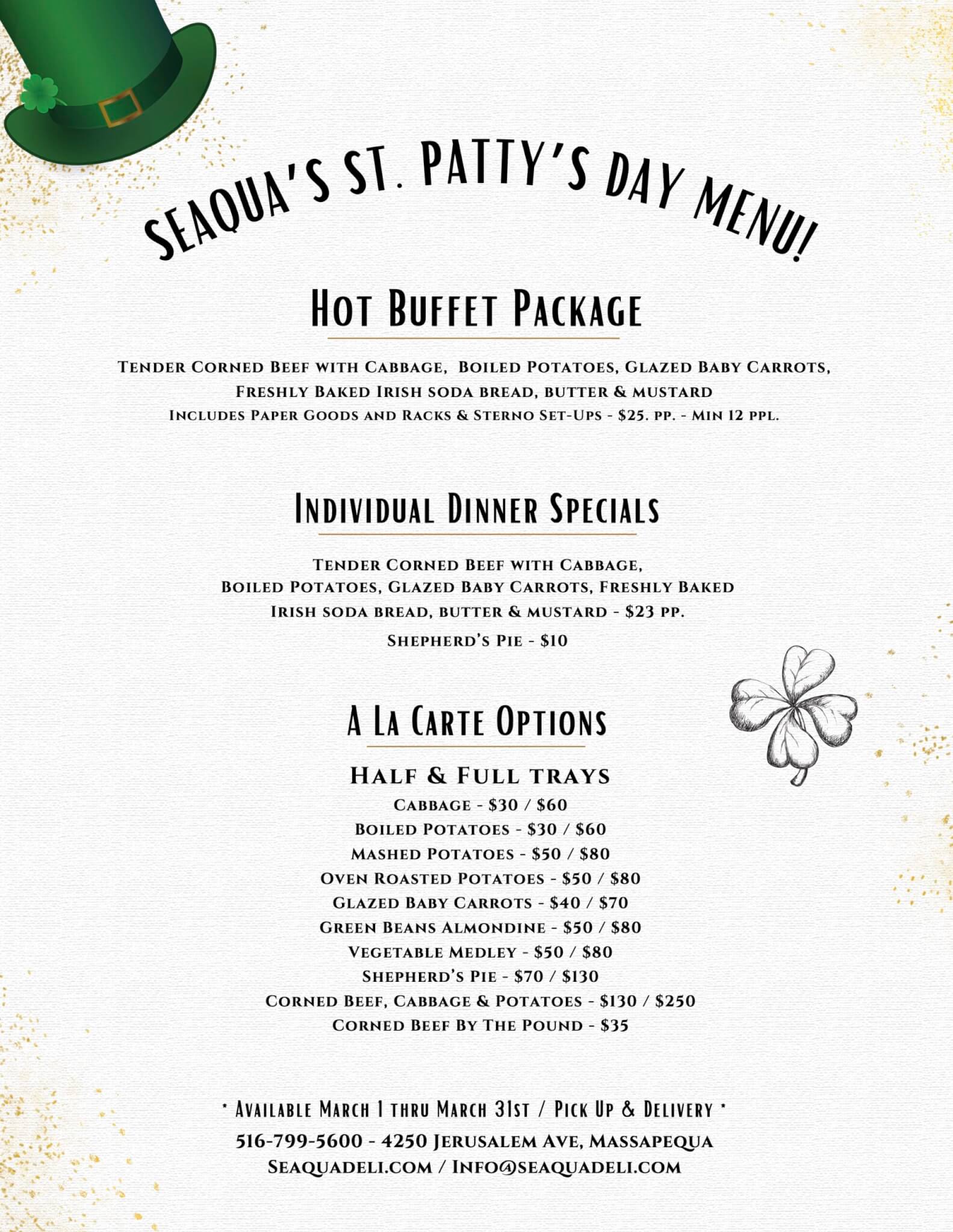 St Patrick's Day Menu Seaqua Deli